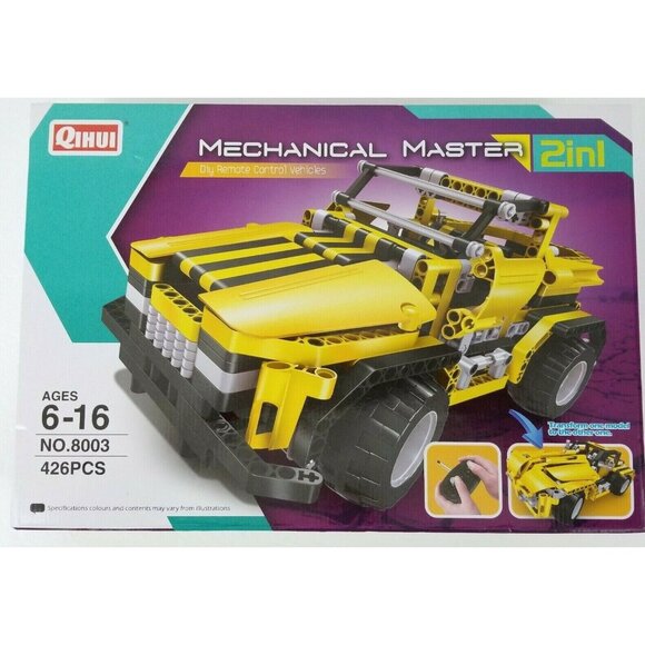 Qihui Mechanical Master RC Block Cars 2In1 Yellow Jeep Kit R/C Vehicle No 8003